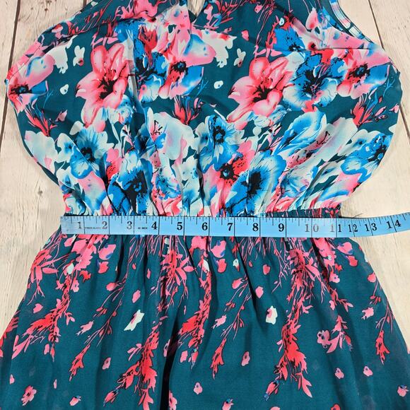 Fate Teal Floral Partially Lined Halter Neck Tie‎ Back Tank Maxi Dress M - Picture 13 of 15